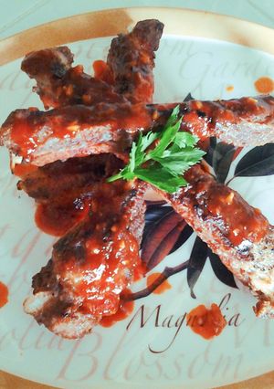 Hình của món Sườn heo nướng sốt BBQ.