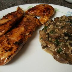A picture of Balsamic chicken and mushrooms.