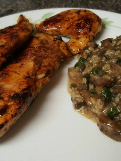 A picture of Balsamic chicken and mushrooms.