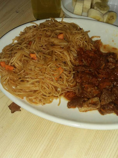 A picture of Spaghetti with beef stew.