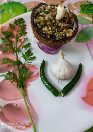 हरी मिर्च का ठेचा(Hari mirch ka thecha recipe in Hindi) रेसिपी मुख्य फोटो
