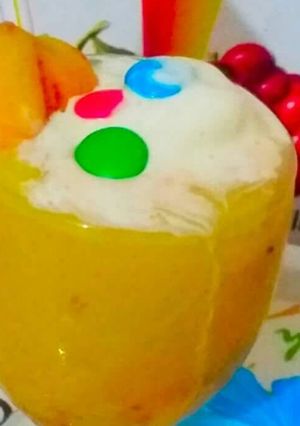 A picture of Poha mango peach smoothie.