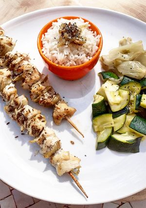 Une photo de Brochette de poulet au fenouil et graines de cumin