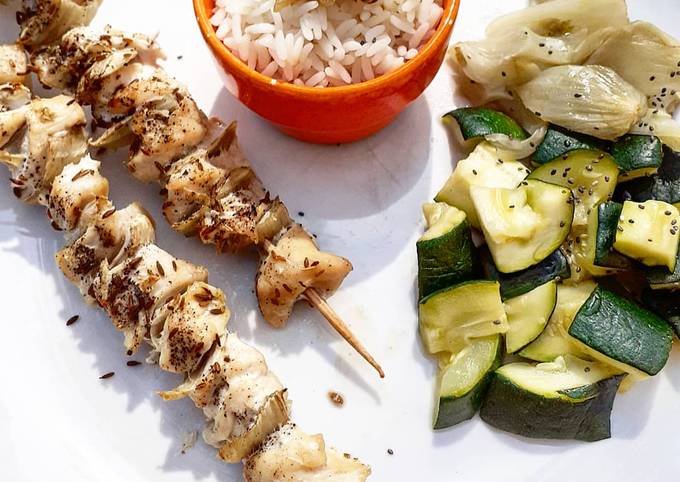 Brochette de poulet au fenouil et graines de cumin