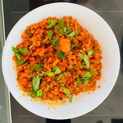 Gajjar tal nu shaak (carrot sesame curry) A picture of Gajjar tal nu shaak (carrot sesame curry).