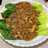 Tumis Pokcoy Siram Daging Cincang dan Jamur Champignon