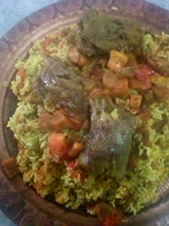 عکسی از دستور بادمجان پلو با ماهیچه