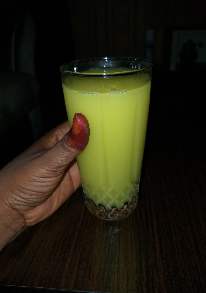 A picture of Ginger and cucumber juice.