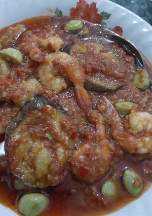 Foto resep Udang terong pete balado