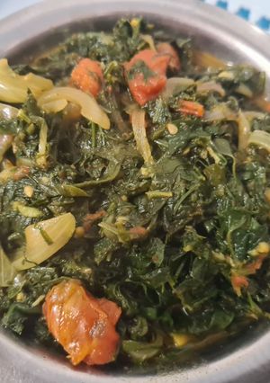 A picture of Suva Palak nu shak (Spinach & dill vegetable).