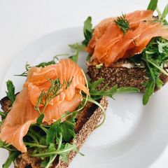 A picture of Salmon and Garlic Cream Cheese Open Sourdough Sandwich.