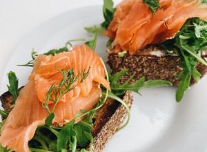 A picture of Salmon and Garlic Cream Cheese Open Sourdough Sandwich.