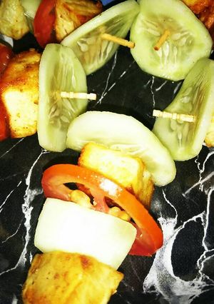 A picture of Paneer, potato salad stick.