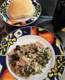 Reuso de salteado de acelga y berenjenas en huevos revueltos