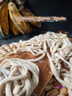 Foto resep 370. Homemade Banana Noodles (Eggless & Giling Manual)