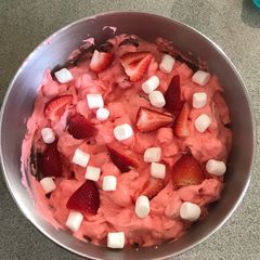 A picture of One Freaking Delicious Strawberry Jell-o Salad.