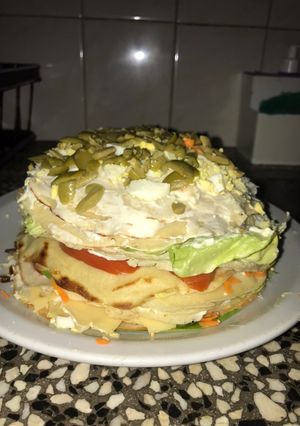 Una foto de Torre de panqueques vegetariana