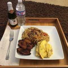 Pan fried Noodle, Eggs and Plantain A picture of Pan fried Noodle, Eggs and Plantain.
