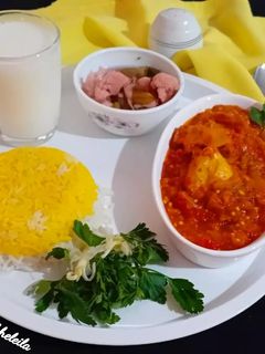 عکسی از دستور خورش پوره بادمجان با مرغ