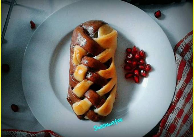 Banana and chocolate filled  double colored braided bread