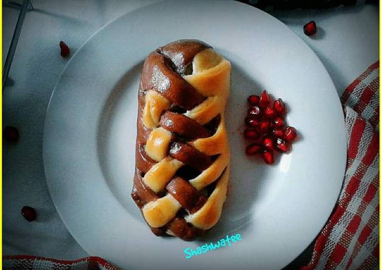 Simple Way to Make Quick Banana and chocolate filled  double colored braided bread