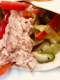 A picture of Sriracha Chilli Yoghurt Tuna and Salad Wrap.
