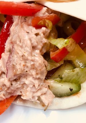 A picture of Sriracha Chilli Yoghurt Tuna and Salad Wrap.