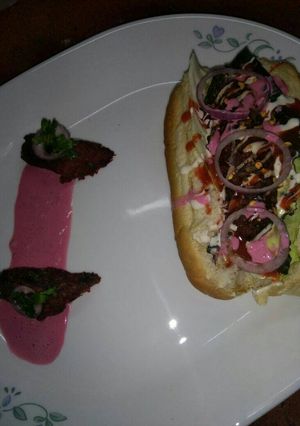 A picture of Seek kabab hot dog.