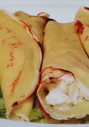 Une photo de Crêpe avec du viande et champignons