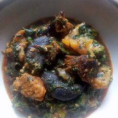 Okro soup with snail A picture of Okro soup with snail.