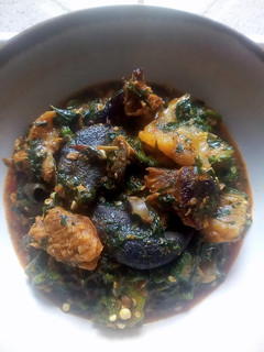 A picture of Okro soup with snail.