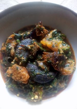 A picture of Okro soup with snail.
