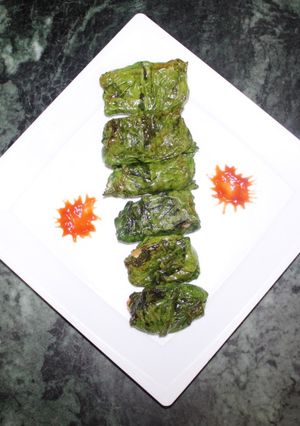 A picture of Spinach salad rolls.