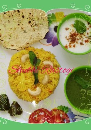 A picture of Haldi mix veg Rice.