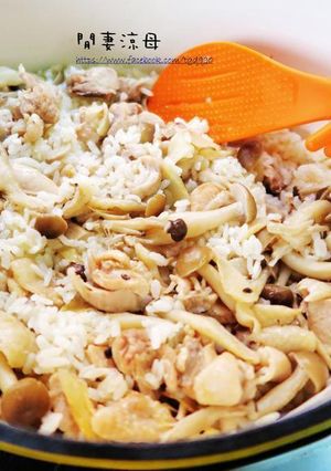 新手人妻不敗料理-麻油雞腿菇菇飯 的食譜成品照片