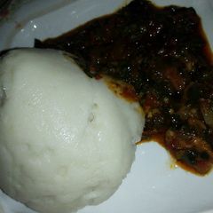 A picture of Poundo yam and ugu.