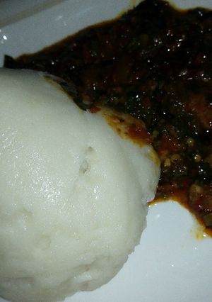 A picture of Poundo yam and ugu.