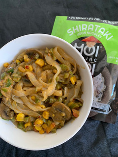 A picture of Udon Noodles in peanut butter Sauce.