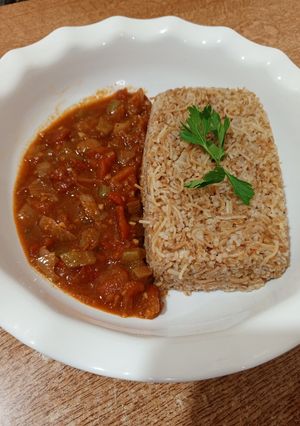 A picture of Fluffy Bulgur with Vermicelli in Chicken Broth with Tomato Sauce.