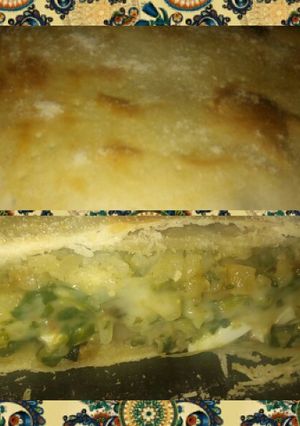 Una foto de Tarta casera con acelga, huevo y arroz con muzzarella