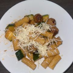 A picture of Meatball and Zucchini Pasta with Butter Garlic Sauce.
