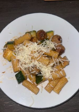 A picture of Meatball and Zucchini Pasta with Butter Garlic Sauce.