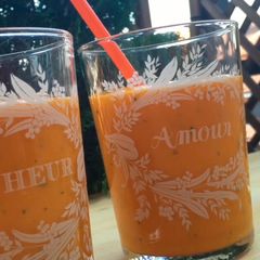 A picture of Mango, papaya and carrot smoothie.