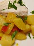 Pan fried swordfish with peppers and potatoes