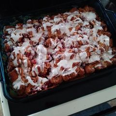 A picture of Cranberry-Lemon Cinnamon Roll Bake.