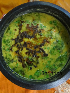 A picture of Methi Dal with Bitter gourd seasoning.