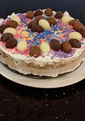 A picture of No Bake Triple Chocolate Cheesecake.