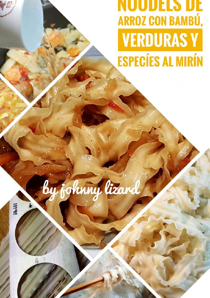 Una foto de Noodels de arroz con Bambú, Verduras y Especies al Mirín