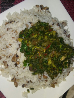 A picture of White rice&beans with vegetable stew.
