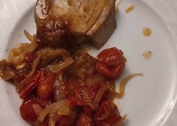 Easiest Way to Prepare Appetizing Albacore Tuna Steaks caramelized cherry tomatoes  onions EASY